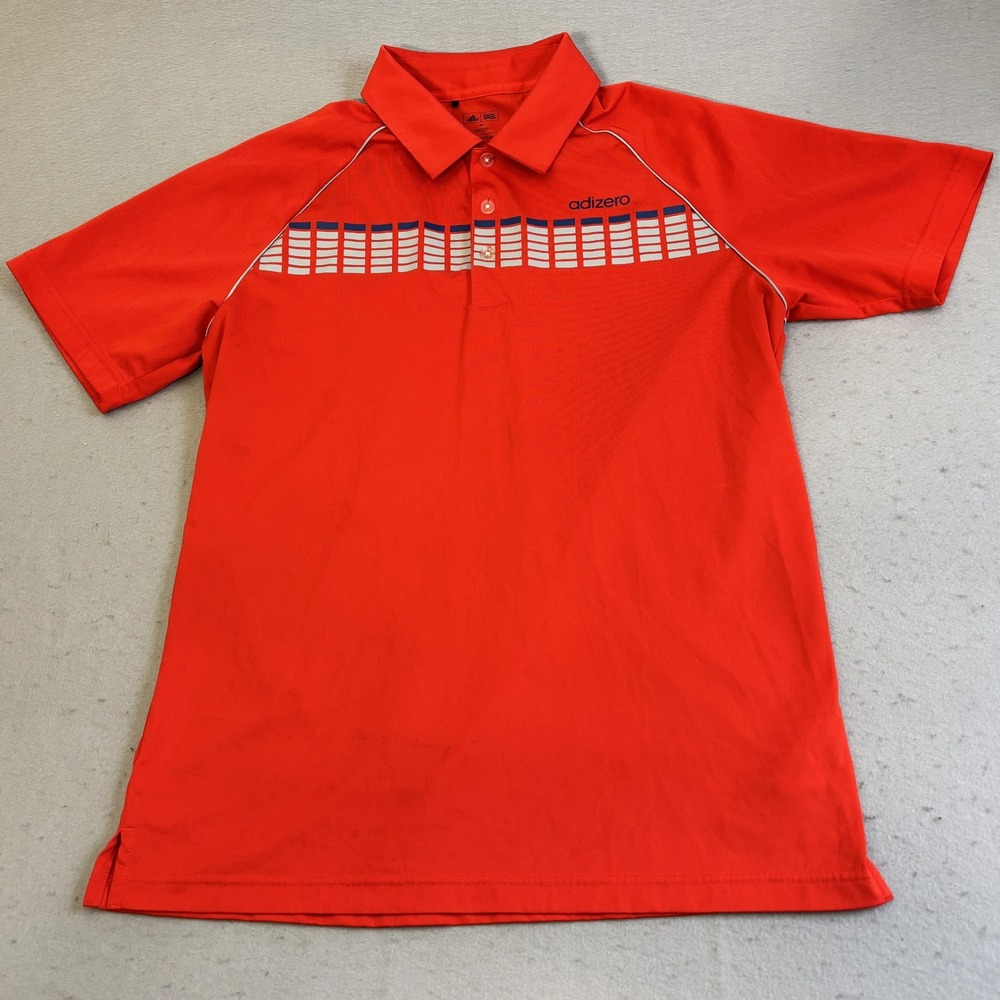Adidas Golf Adizero Polo Shirt Mens Medium Orange Short Sleeve Graphic Print Top